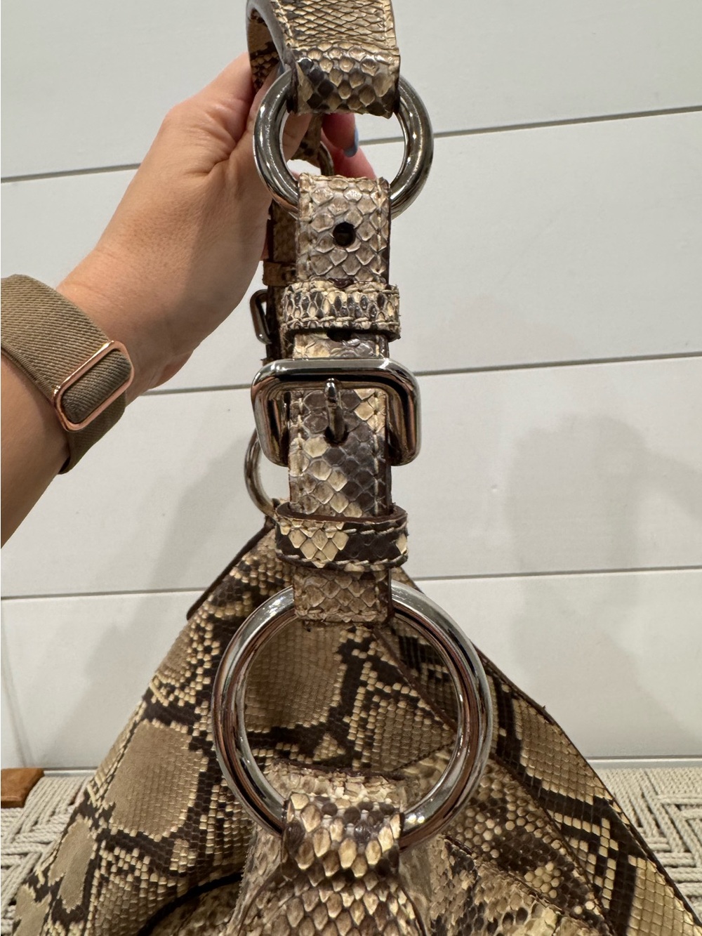 Prada brown python snakeskin Logo Sacca Hobo tote bag - Picture 15 of 16